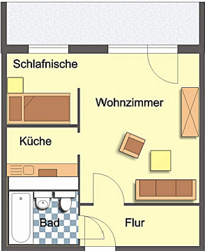 Grundriss - Wohnung, 1 Zimmer (35,84 m²), Kastanienstraße 13, Gera