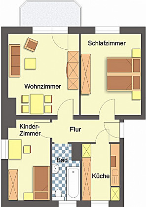 Grundriss Wohnung, 3 Zimmer (62,31 m²), Flurstraße 13, Gera