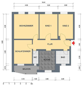 Grundriss - Wohnung, 4 Zimmer (94,95 m²), Heinrich-Zille-Straße 2, Gera