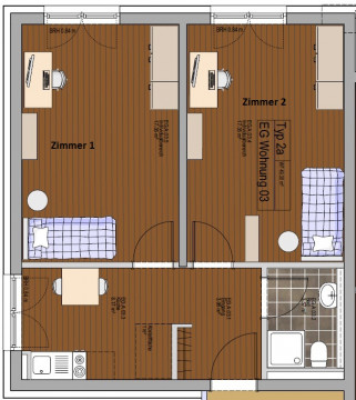 Grundriss - Wohnung, 1 Zimmer (24,89 m²), Camburger Straße 95, Jena