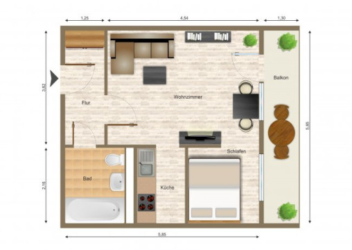 Grundriss - Wohnung, 1 Zimmer (36,22 m²), Schleizer Straße 8, Gera